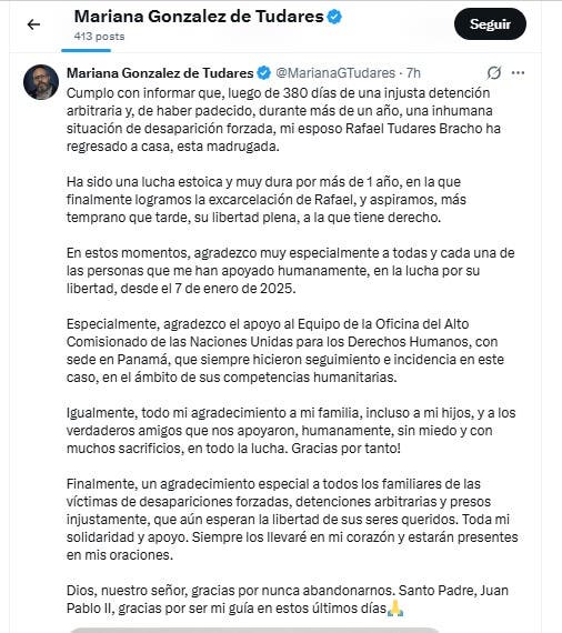 Tras más de un año preso, régimen venezolano libera al yerno de Edmundo González
