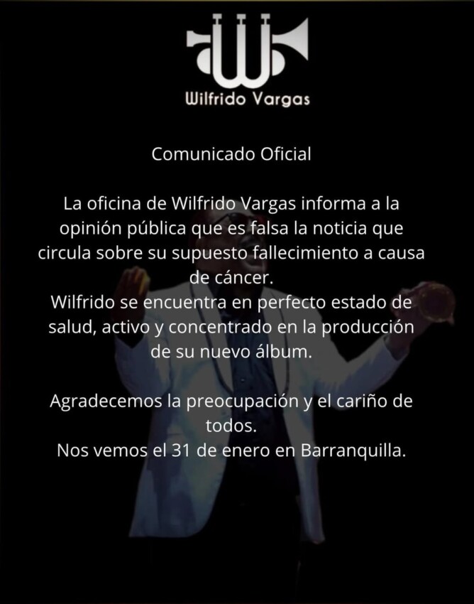 Wilfrido Vargas aclara su estado de salud tras rumores de fallecimiento
