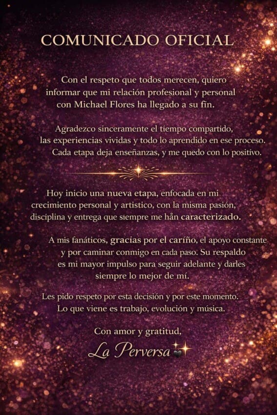 La Perversa anuncia el fin de su relación con Michael Flores