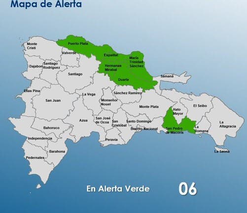 COE aumenta a 6 las provincias en alerta verde ante pronóstico de aguaceros y ráfagas de viento