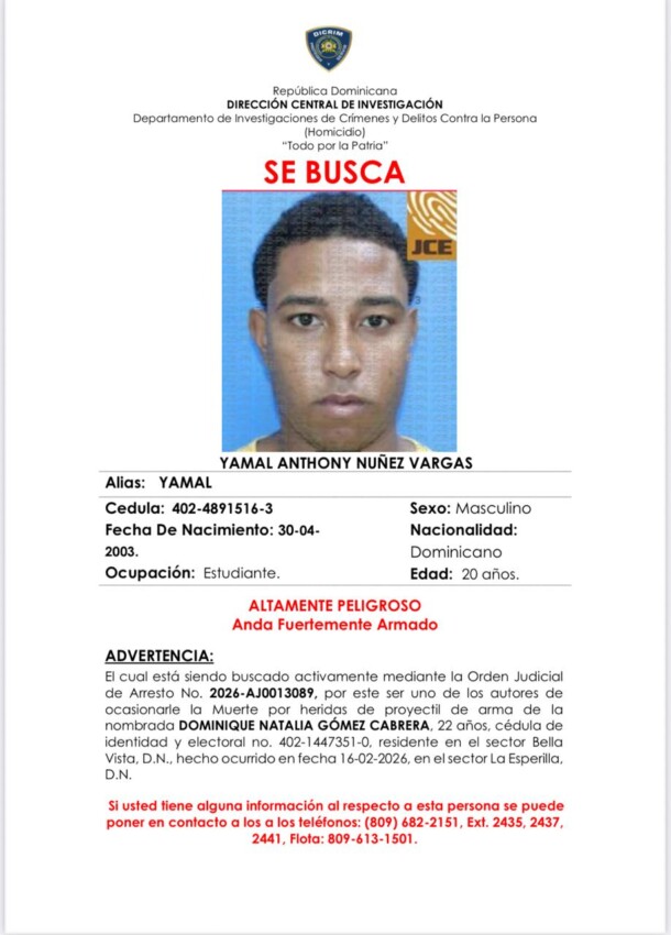 Identifican y buscan a sospechosos en caso de asesinato de Dominique