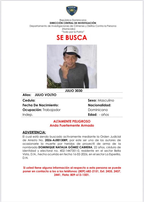 Identifican y buscan a sospechosos en caso de asesinato de Dominique
