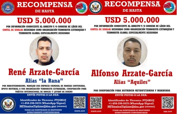 EEUU ofrece recompensas de hasta 5 millones de dólares por dos capos del Cartel de Sinaloa