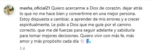 Masha aclara su mensaje: “Quiero acercarme a Dios, pero no soy cristiana”