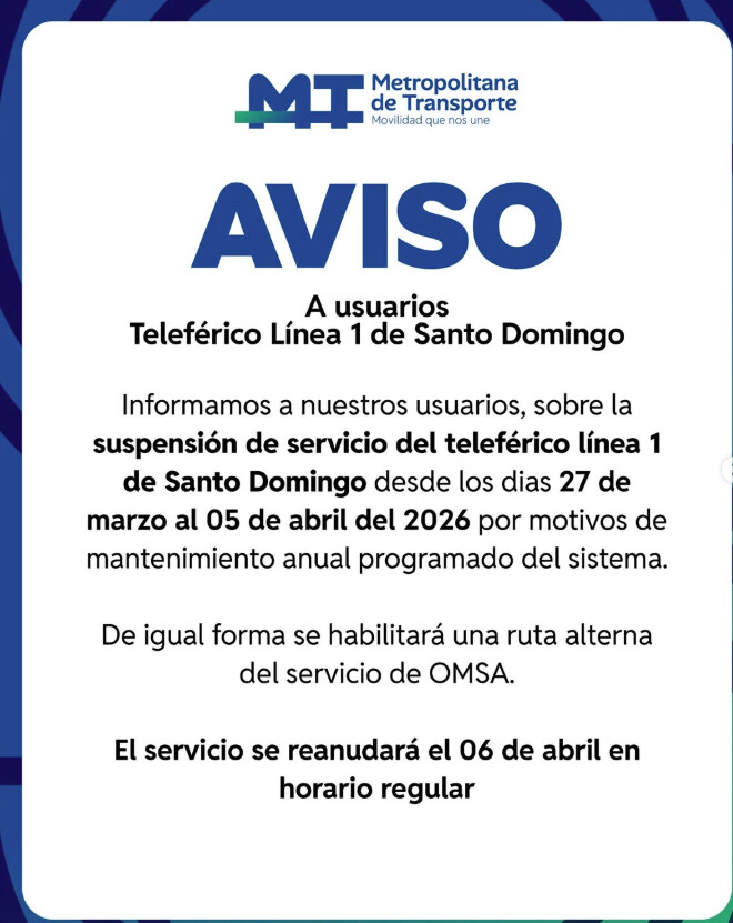 ¡Atención! Suspensión temporal del teleférico en Santo Domingo y Santiago
