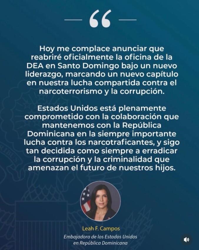 Embajada EE. UU.  ordena reapertura de oficina de la DEA en el país