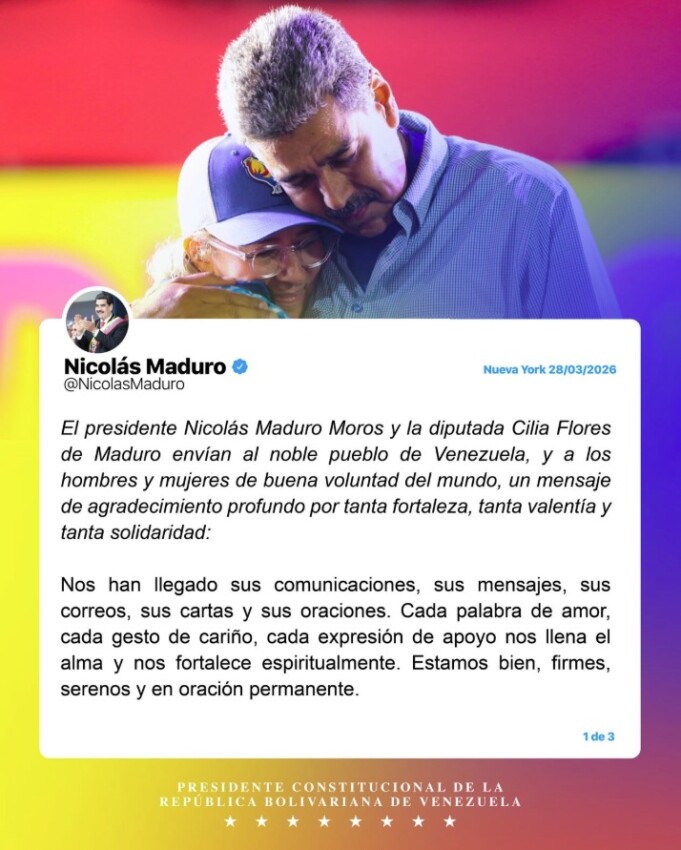 Nicolás Maduro y su esposa, la diputada Cilia Flores, reiteraron este domingo su llamado a la unión y paz en Venezuela