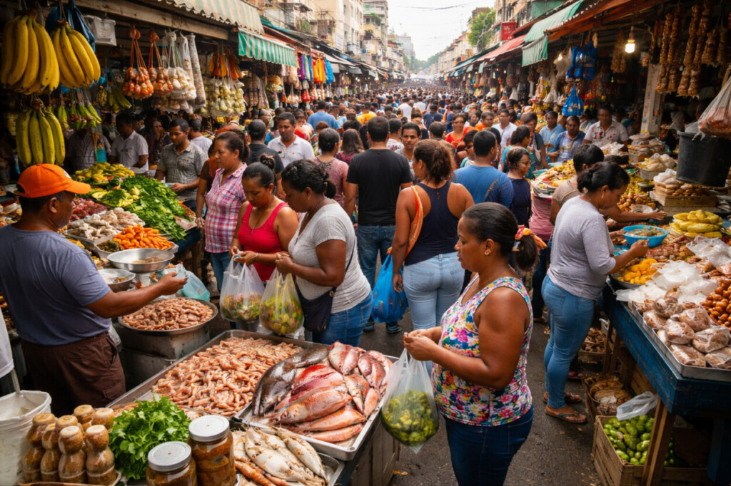 Personas son observadas comprando artículos típicos de la Semana Santa en el mercado de Cristo Rey, en Santo Domingo.