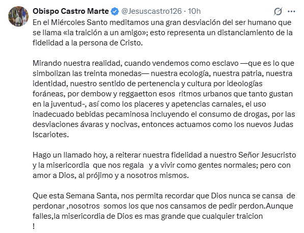 Castro Marte advierte sobre “nuevos Judas Iscariotes” en la sociedad, ¿quiénes son?