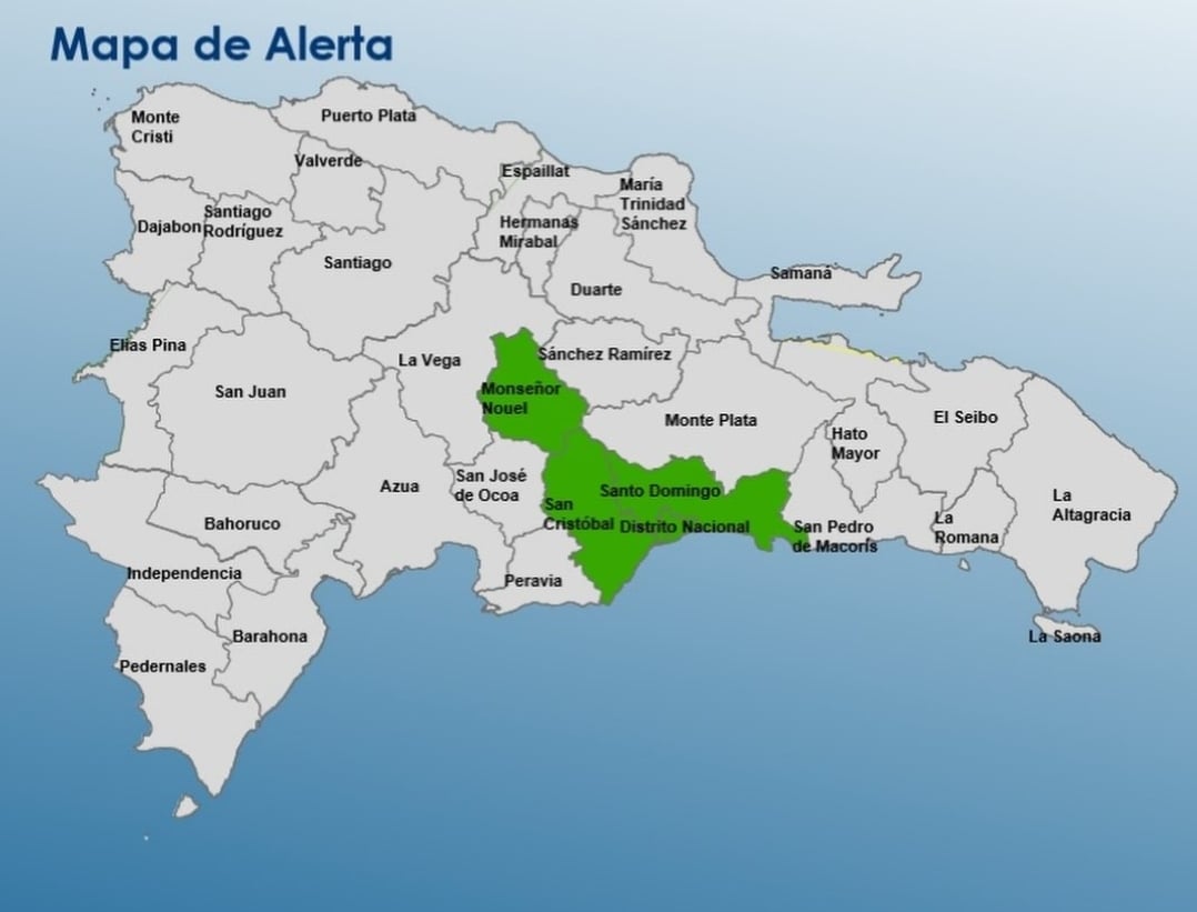 El COE coloca 03 provincias y el Distrito Nacional en alerta verde
