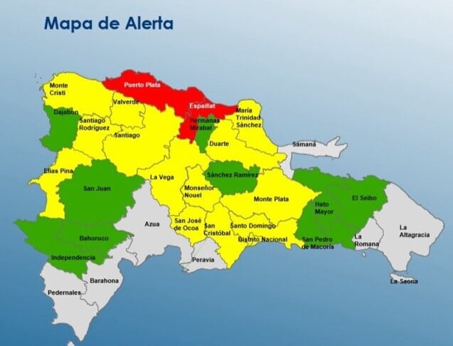 COE coloca 2 provincias en alerta roja, 14 en amarilla  y 9 en verde por lluvias: ¿Cuáles son?