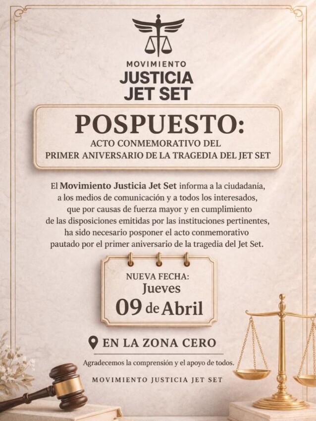 Posponen acto conmemorativo del Jet Set por intensas lluvias, se reprograma para el 9 de abril