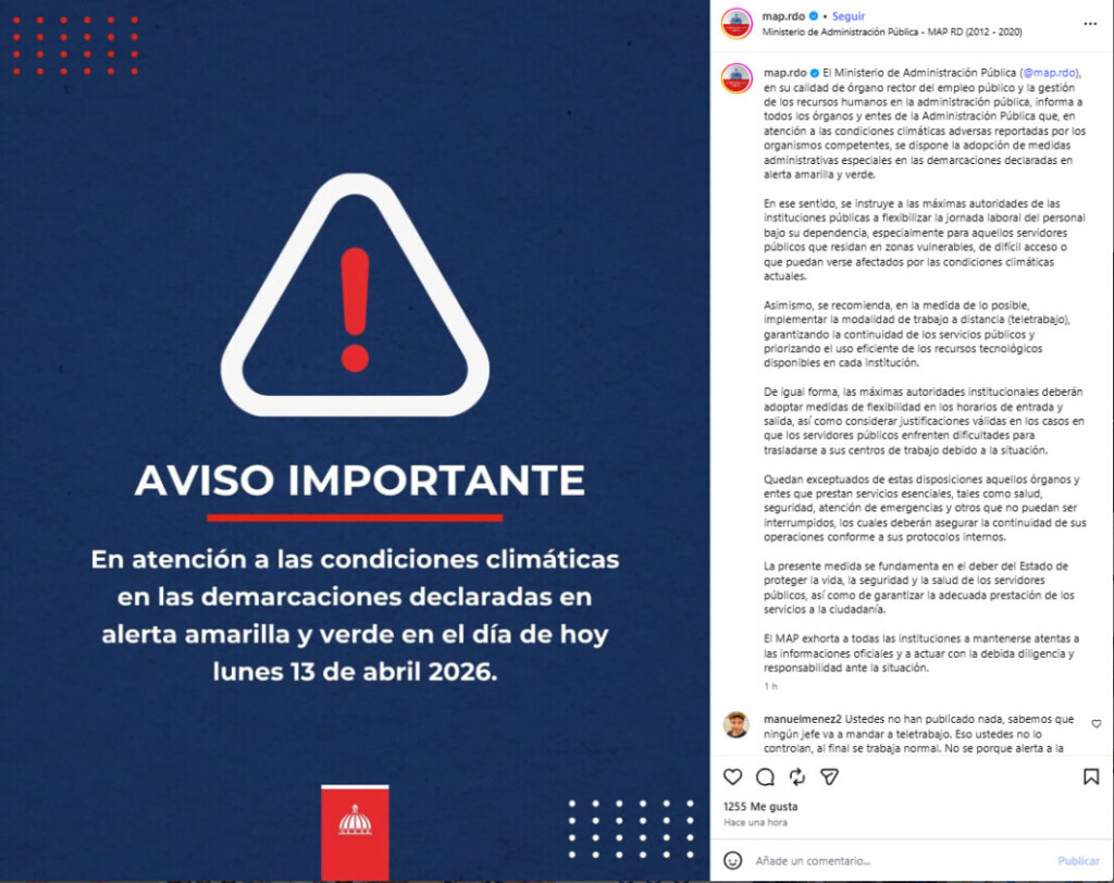 MAP ordena flexibilizar horarios y recomienda teletrabajo ante alertas por lluvias