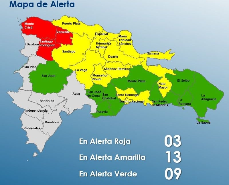 COE pone alerta roja en tres provincias por lluvias