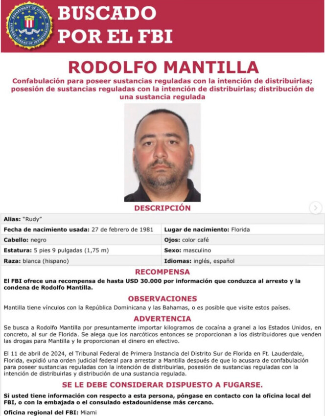 FBI eleva a US$30,000 la recompensa por presunto narcotraficante con vínculos en RD