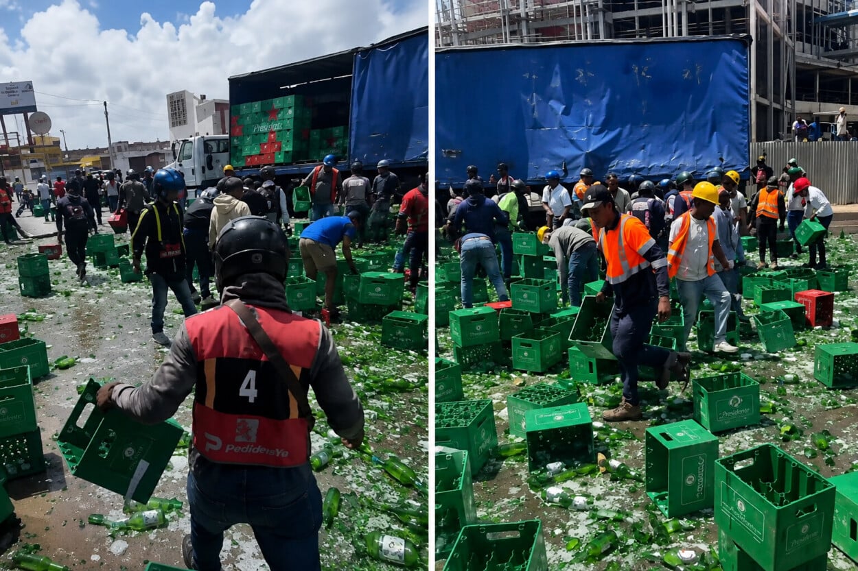 Patana de Cervecería Nacional se accidenta en la 27 de Febrero: ¿quiénes se llevan la mercancía?
